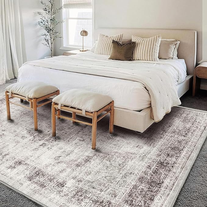 Washable Area Rug 10'x14' Floral red Boho Design Non-Shedding Easy Care Ideal for High Traffic Areas in Living Room Bedroom Office Coffee Table Kitchen Large Carpet