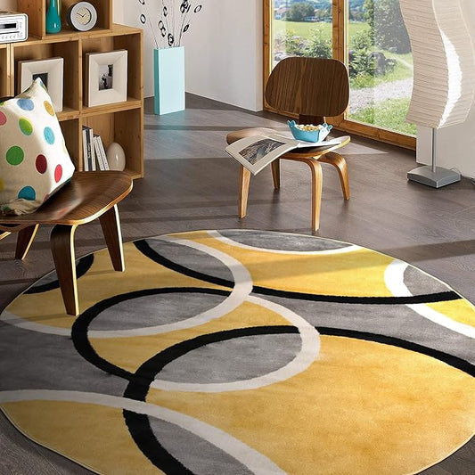 Rugshop Contemporary Abstract Circles Easy Maintenance for Home Office,Living Room,Bedroom,Kitchen Soft Round Rug 6' 6" (6' 6" Diameter) Yellow