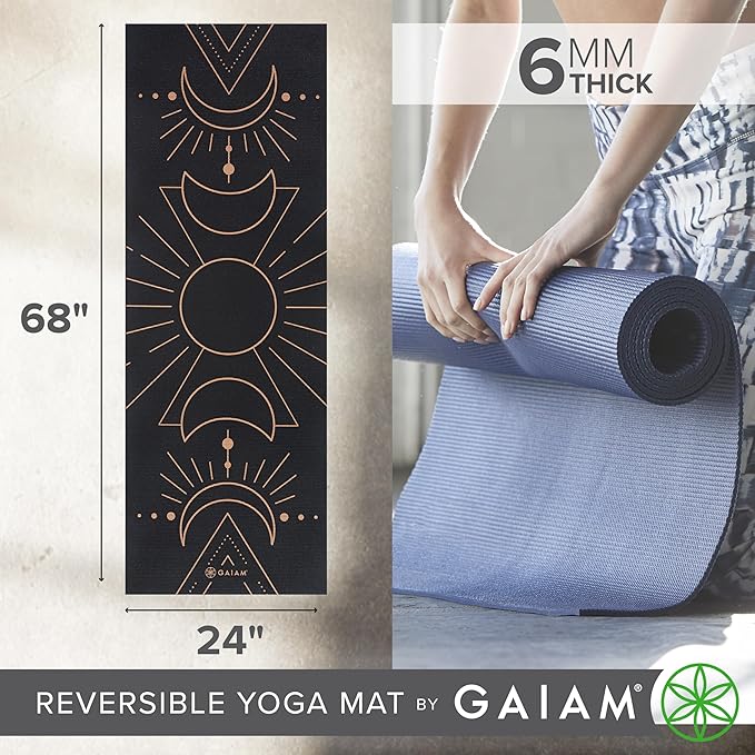 Gaiam Yoga Mat - Premium 6mm Print Reversible Extra Thick Non Slip Exercise & Fitness Mat for All Types of Yoga, Pilates & Floor Workouts (68" x 24" x 6mm Thick)