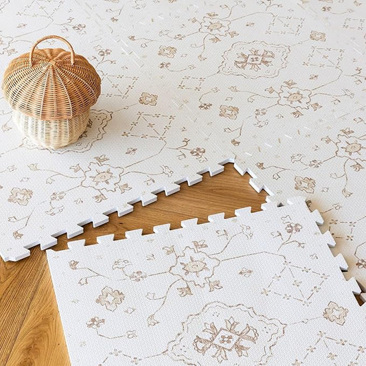 Baby Play Mat for Floor – 6x6ft Vintage Vanilla | Soft Non Toxic Premium EVA Foam Tiles for Tummy Time, Crawling & Playroom – Waterproof Floor Mat for Babies & Toddlers Lillefolk (9 Tiles)