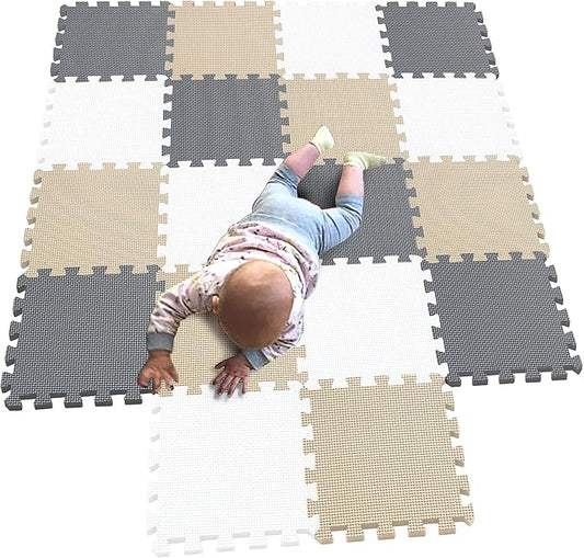 MQIAOHAM® 18 Pieces Puzzle Play Mats, Soft Baby Play Mat, Kids Interlocking Foam Floor Tiles, Toddlers Carpet Playmats G301018-101110112