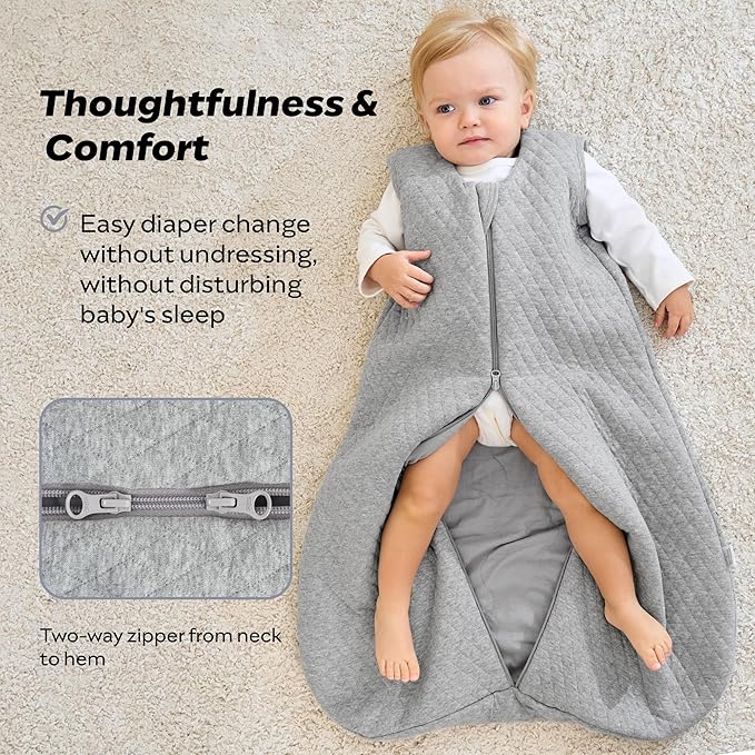 JELLYMONI Baby Sleep Sack TOG 2.5, 6-12 Months Winter Baby Wearable Blanket, 100% Cotton Infant Sleeping Sack 2-Way Zipper Warm Quilted Sleepsack