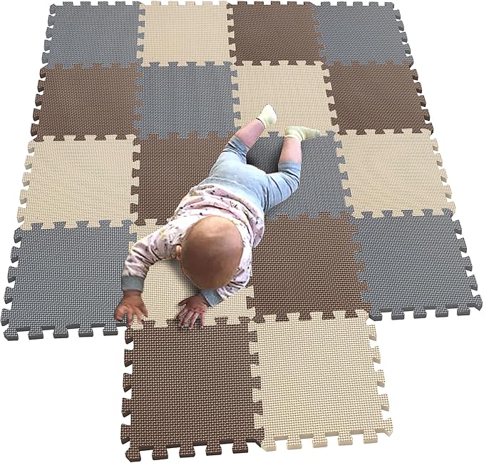 MQIAOHAM® 18 Pieces Puzzle Play Mats, Soft Baby Play Mat, Kids Interlocking Foam Floor Tiles, Toddlers Carpet Playmats G301018-106110112