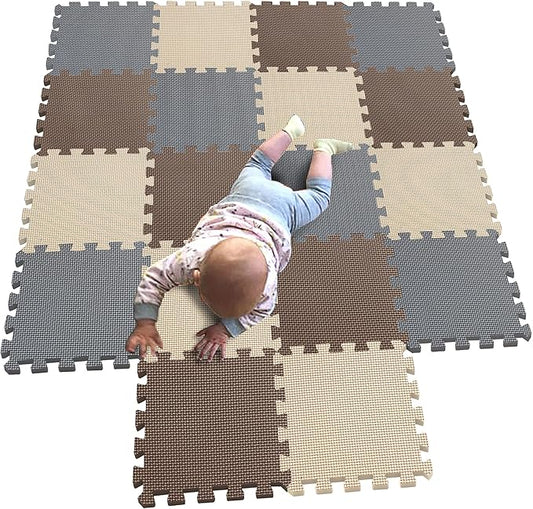 MQIAOHAM® 18 Pieces Puzzle Play Mats, Soft Baby Play Mat, Kids Interlocking Foam Floor Tiles, Toddlers Carpet Playmats G301018-106110112