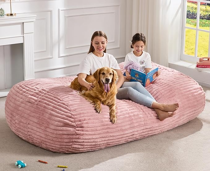 Hobestluk 6FT Bean Bag Chairs Adult Bean Bag with Portable Handle Comfy Large Bean Bag Lounge Chair with Removable Cover for Living Room Bedroom (Stripe Pink, 6FT)