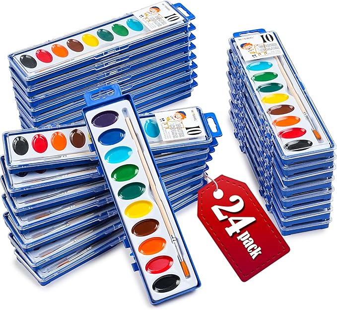 Watercolor Paint Set, Washable paint 10 Colors, 24 Sets with Brush Watercolor Paint Set