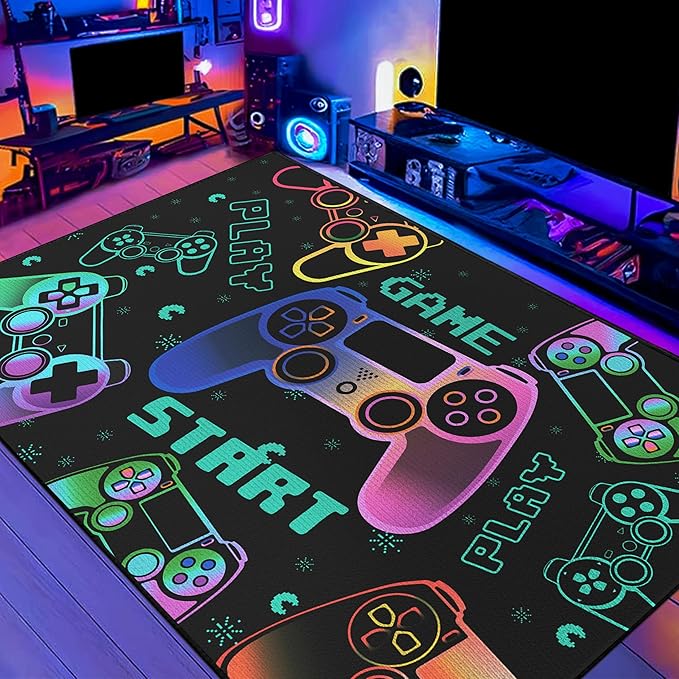 Play Gaming Rug for Bedroom Gamer Mat Gamepad for Boys Room 3x4 for Playroom Decor Washable