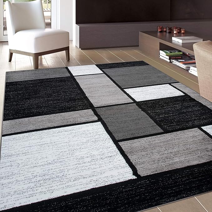 Rugshop Contemporary Modern Boxes for Home Office,Living Room,Bedroom,Kitchen Non Shedding Area Rug 3'3" x 5'3" Gray