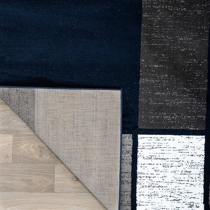 Rugshop Contemporary Modern Boxes Area Rug 6' 6" Navy (6' 6" Diameter)
