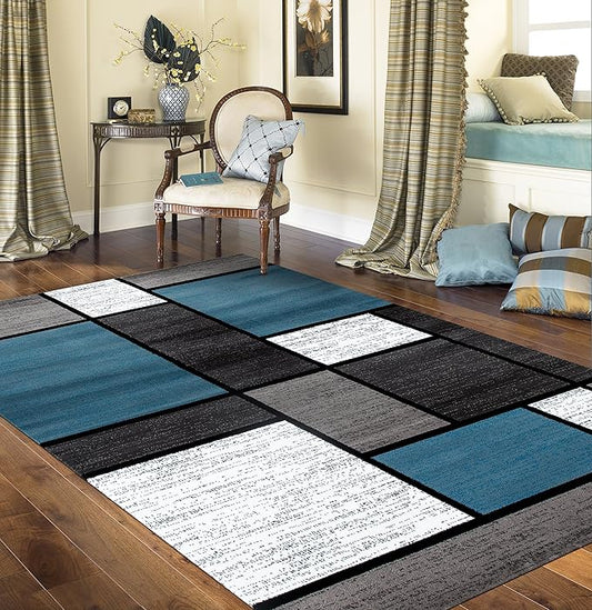 Rugshop Contemporary Modern Boxes Area Rug 7' 10" X 10' 2" Blue/Gray