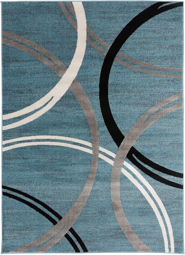 Rugshop Modern Wavy Circles Design Area Rug 8'8" x 12' Blue