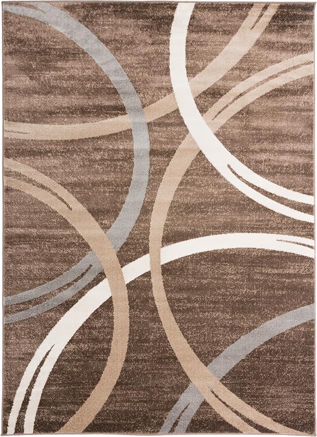 Rugshop Modern Wavy Circles Design Area Rug 4' x 6' Brown