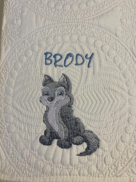 Personalized Baby Blanket Quilt | Monogrammed Blankets for Boys and Girls | Embroidered Baby Gifts | (Wolf)