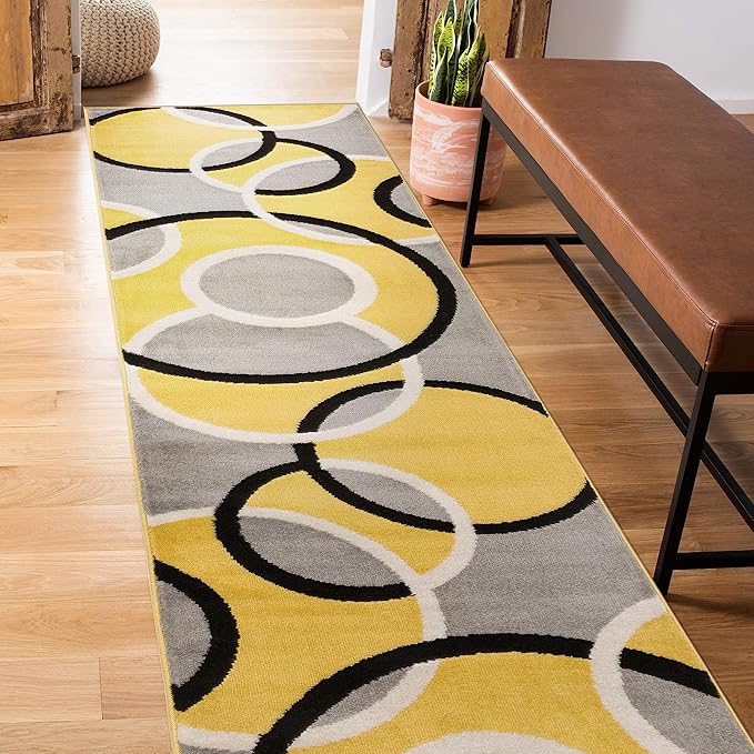 Rugshop Contemporary Abstract Circles Easy Maintenance for Home Office,Living Room,Bedroom,Kitchen Soft Runner Rug 2' x 10' Yellow