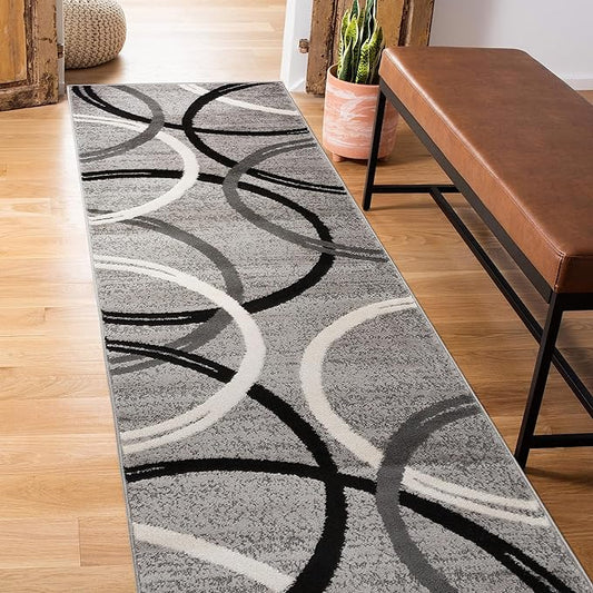 Rugshop Modern Wavy Circles Design Runner Rug 2' x 10' Gray