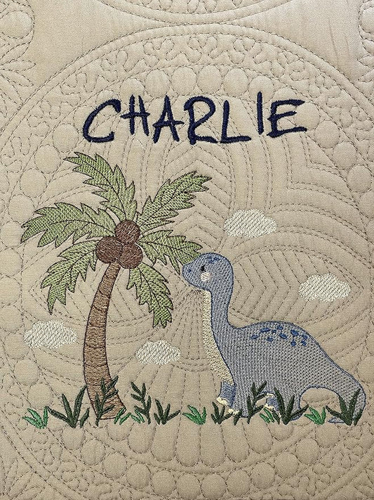 Personalized Baby Blanket Quilt | Monogrammed Blankets for Boys and Girls | Embroidered Baby Gifts | (Dino)