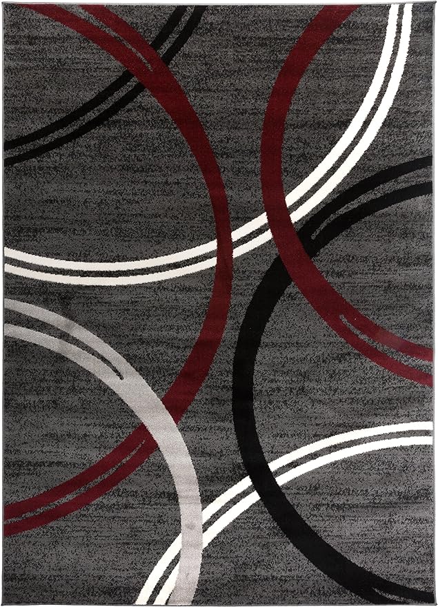 Rugshop Modern Wavy Circles Design Area Rug 6'6" x 9' Red