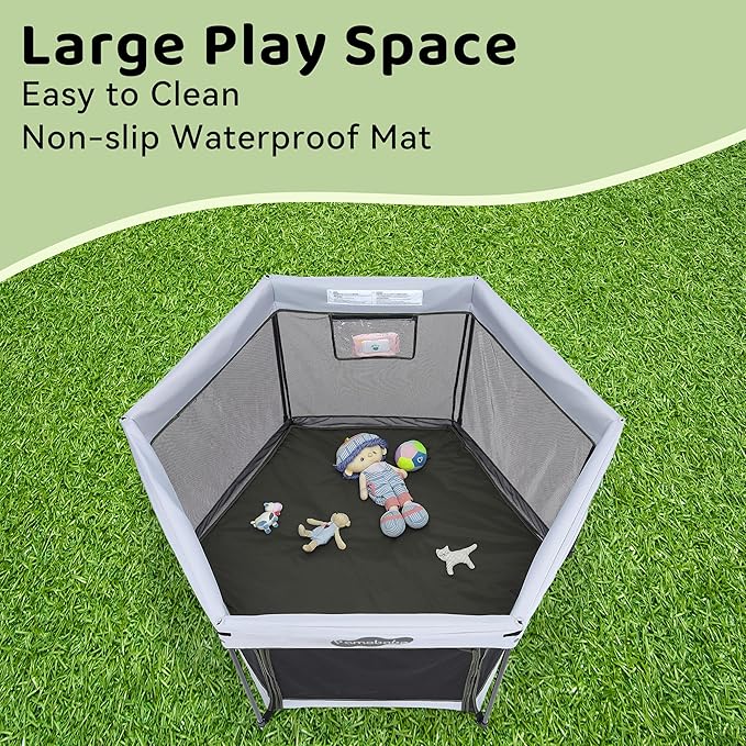 Pamo Babe Baby Playpen with Sun Protection Canopy - Indoor & Outdoor Play Yard for Babies and Toddlers - Baby Tent with Zipper Door
