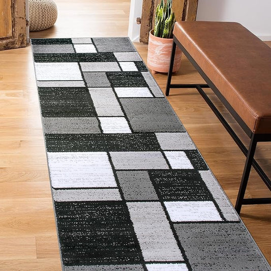 Rugshop Contemporary Modern Boxes Runner Rug 2' x 10' Gray