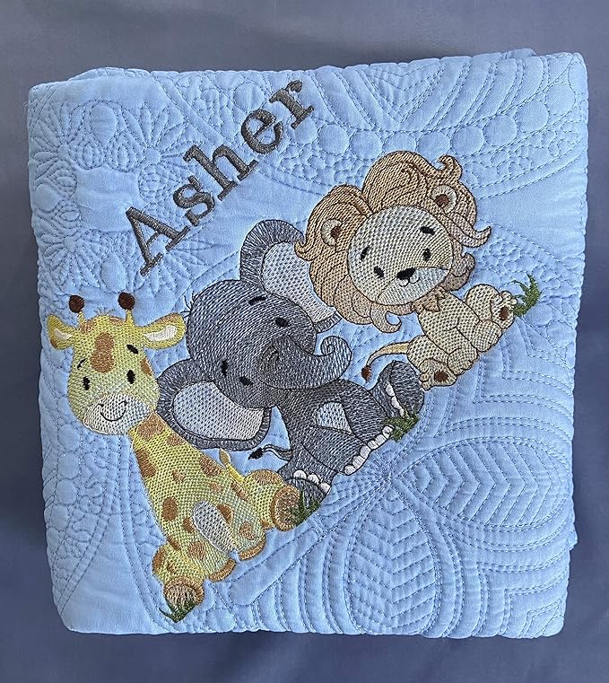 Personalized Baby Blanket Baby Quilt Monogrammed Blankets for Boys and Girls Embroidered Baby Gifts (Elephant & Balloons) Crib