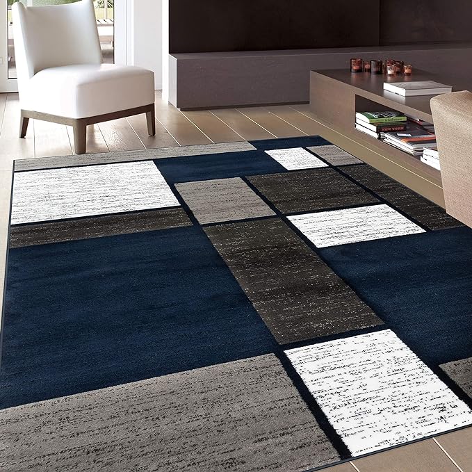 Rugshop Contemporary Modern Boxes Area Rug 10' x 14' Navy