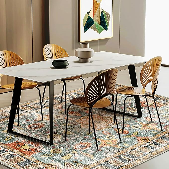 Area Rug 5'x7' Washable Vintage Traditional Floor Cover Foldable Thin Retro Kitchen Accent Indoor Distressed Non Slip Carpet for Bedroom Living Room