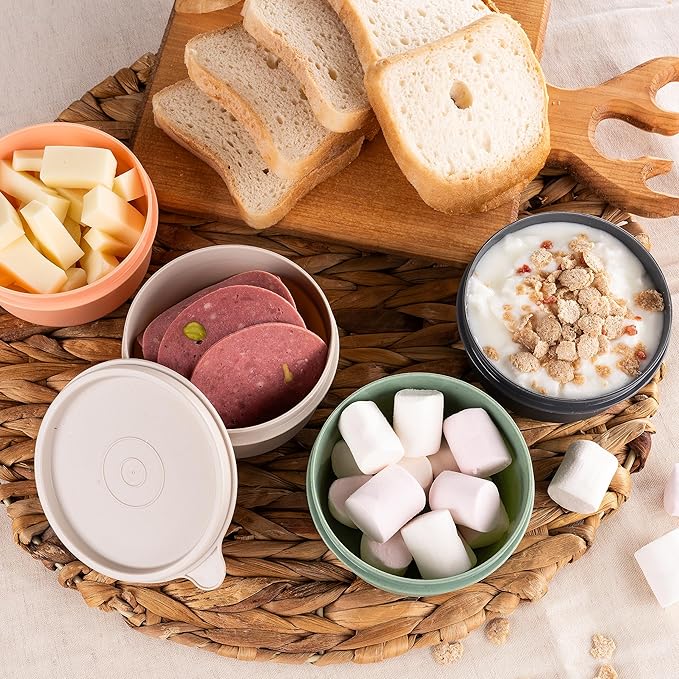 Set of 12 Small Round 9 oz Deli Containers with Lids, Airtight Leakproof Reusable Food Storage, Plastic To Go Bento Box, Mini Lunch Box, Snack Storage Bowl, for Kitchen, Picnic (12)