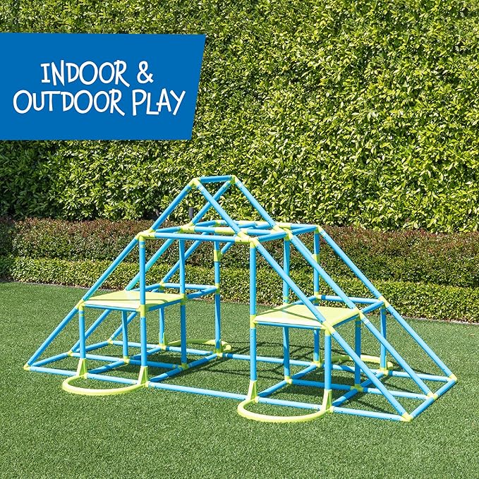 Eezy Peezy Mega Pyramid Monkey Bars Climbing Tower Active Outdoor Fun for Kids Ages 3 to 8 Years Old, Blue/Green