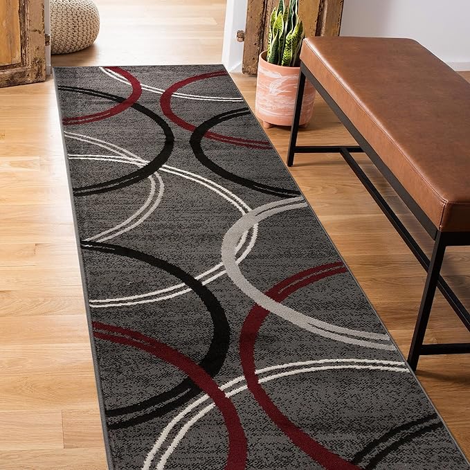 Rugshop Modern Wavy Circles Design Runner Rug 2' x 7' 2" Red